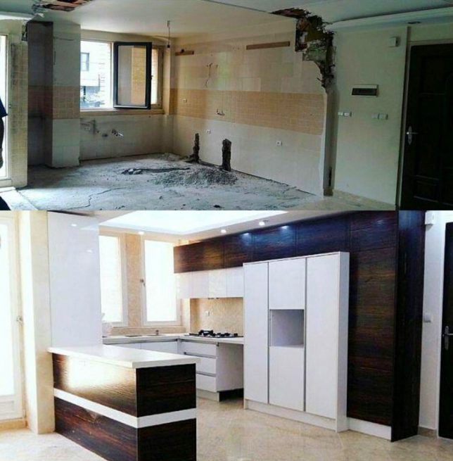 قبل و بعد بازسازی آشپزخانه