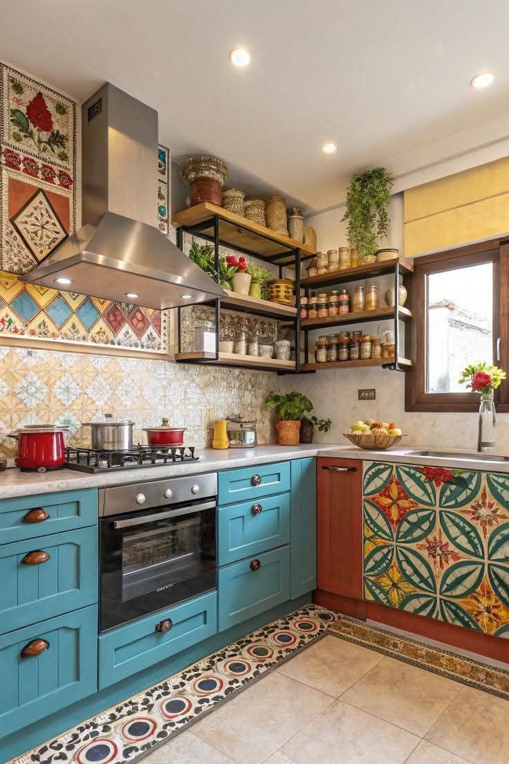 کابینت فیروزه‌ای آشپزخانه